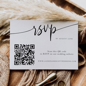 QR Code Wedding Rsvp Cards, Online Reply Card Template, Modern Minimalist, 100% Editable Text, Diy, Digital Download image 1