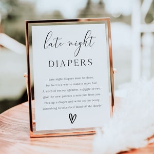 Late Night Diapers Sign Printable Minimalist Baby Shower Game Modern