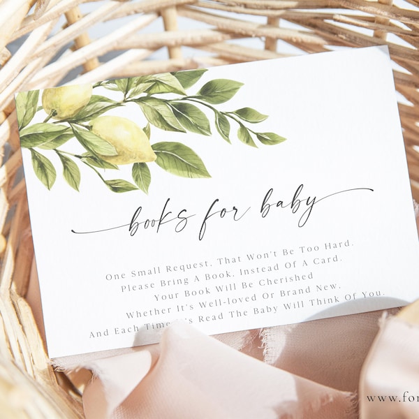 hardcover books for display Book Request Card, Floral Books For the Baby Card, Lemon Baby Shower Invitation Insert, 100% Editable Text, Instant Download, Corjl
