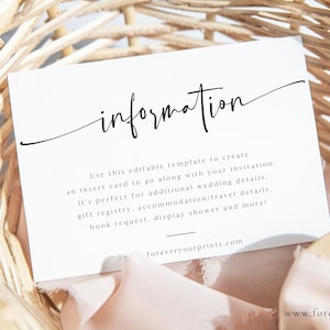 Minimalistische Detailkarte, moderne Hochzeitskarte, Hochzeitseinlage, druckbare Detailkarte, bearbeitbare Einladungskarte