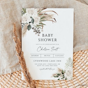 Boho Baby Shower Invitation, Boho Floral Baby Shower Brunch, Gender Neutral Baby Shower Invite, Dried Flower Invitation, Boho Invitation