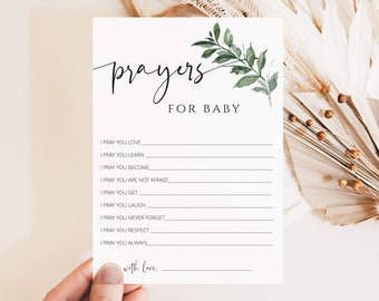 Prayers For Baby Card, Well Wishes for Baby, Greenery Baby Shower, Editable Template, INSTANT DOWNLOAD