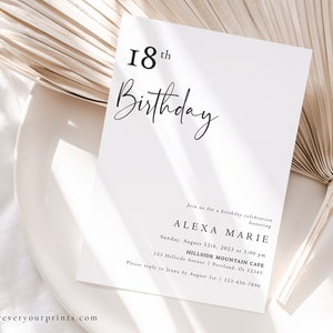 18th Birthday Invitation Template, Minimalist Birthday Invites, Modern, 100% Editable Text, Instant Download