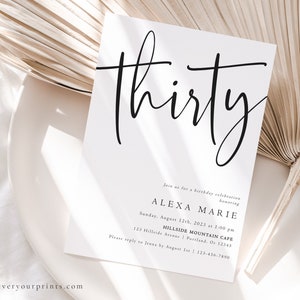 30th Birthday Invitation Template, Minimalist Birthday Invites, Modern, 100% Editable Text, Instant Download