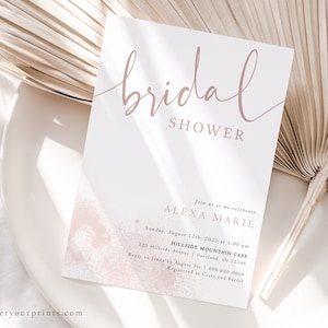 Bridal Shower Invite, Minimalist Bridal Shower Invitation, Blush Bridal Invitation, Bridal Shower Evite, Bride to Be, Editable Template