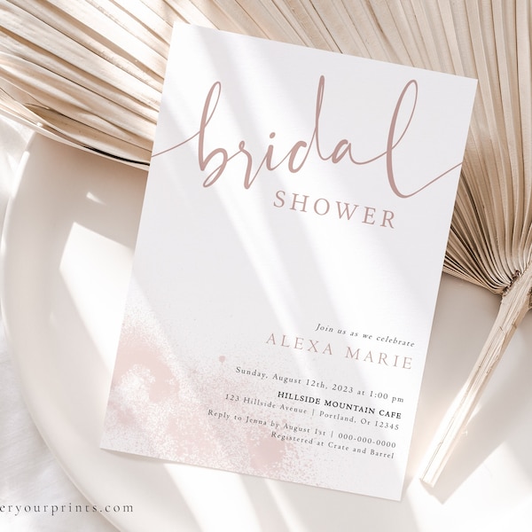 Bridal Shower Invite, Minimalist Bridal Shower Invitation, Blush Bridal Invitation, Modern Bridal Shower Evite, Bride to Be, Editable