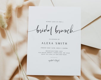 Minimalist Bridal Brunch Invitation, Bridal Luncheon Invitation, Bridal Shower Invites, Digital Download, Editable Invitation