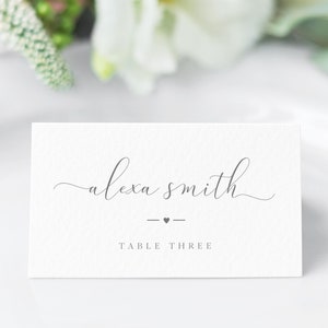 Plantilla de tarjeta de lugar moderna, tarjeta de lugar minimalista, tarjetas de lugar de boda imprimibles, tarjetas con nombres de mesa, descarga instantánea editable