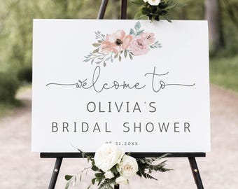 Bridal Shower Welcome Sign Template | Editable Wedding Welcome Sign | Floral Welcome Poster | Printable Event Sign | Canva Template