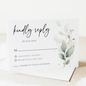 Wedding Rsvp Cards, Rsvp Card Template, Eucalyptus Greenery, 100% Editable Text, Diy, Digital Download image 1