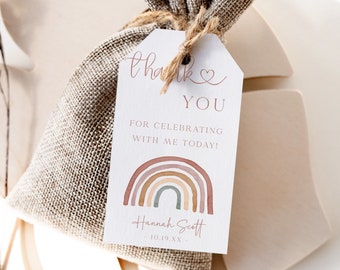Thank You Tags, Baby Shower Favor Tags, Rainbow Gift Tags, Digital Download, Editable Text, ANY OCCASION