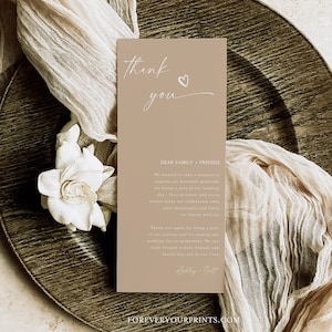 Carta de agradecimiento para menú de boda / Carta de agradecimiento moderna / Nota para servilleta de boda estilo boho / Plantilla editable / Carta de agradecimiento para configuración de mesa minimalista