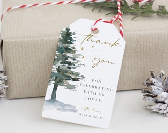 Thank You Tags, Wedding Favor Tags, Rustic Winter Gift Tags, 100% Editable Text, Digital Download