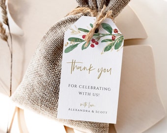 Thank You Tags Christmas, Baby Shower Favor Tags, Winter Gift Tags, Digital Download, Editable Text