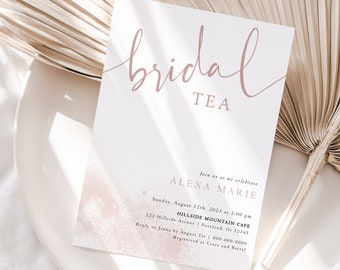 Minimalist Bridal Tea Invitation Template, Bridal Shower Invites, Blush Pink, Editable Instant Download