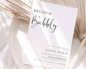 Brunch And Bubbly Bridal Shower Invitation, Bridal Brunch Invite, Digital Download, Editable Invitation