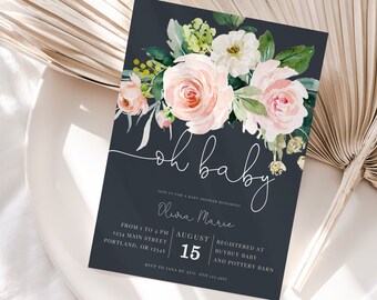 Floral Baby Shower Invitation Girl, Oh Baby Invite Instant Download, TRY BEFORE You BUY