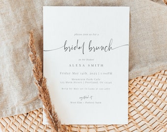 Minimalist Bridal Brunch Invitation, Bridal Luncheon Invites, Modern, Editable Text, Classic, Corjl, Digital Download