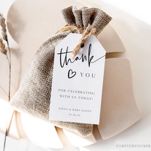 Modern Thank You Favor Tag, Welcome Bag Tags, Minimalist Shower Tags, Bridal Shower Gift Tags, Baby Shower Tags, Editable Template