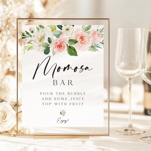 Baby Shower Mimosa Bar Sign, Printable Momosa Bar Sign, Floral, Editable Template, Digital Download