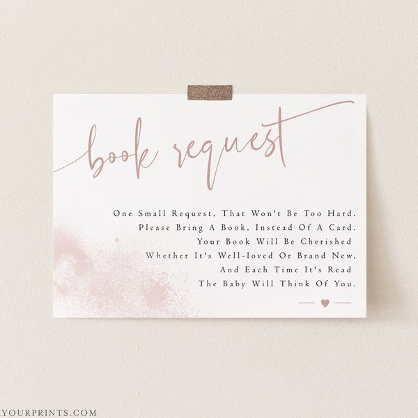 Book Request Card, Minimalist Books For the Baby, Baby Shower Insert Card, Blush Pink, Editable Instant Download