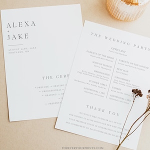 Hochzeitsprogramm Vorlage | Minimalistisches Hochzeitsprogramm | Druckbare Bestellung des Service | Bearbeitbare Hochzeitsprogramm Karte | Sofort Download