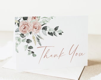 Floral Thank You Card, Modern Thank You Note Card, Editable Template, Instant Download