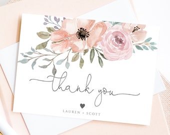 Floral Thank You Note, Printable Thank You Card Template, Instant Download, TRY BEFORE You BUY