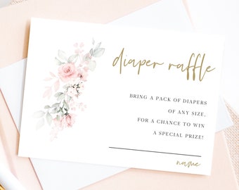 Diaper Raffle Ticket, Floral Baby Shower Games, Instant Download, 100% Editable Text, TRY BEFORE You BUY