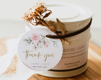 Wedding Favor Tag Template, Blush Pink Floral Thank You Tags, Printable Gift Tag, 100% Editable Text, Instant Download
