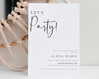 Birthday Invitation Template, Modern Minimalist Birthday Invites, Editable Text, Corjl, INSTANT DOWNLOAD