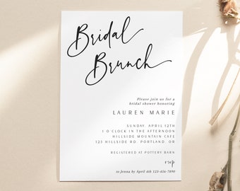Bridal Brunch Invitation Template, Brunch and Bubbly Bridal Shower Invite, Minimalist Wedding Shower, Digital Download, Editable Invitation