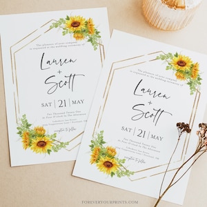 Sunflower Wedding Invitation Template | Rustic Floral Wedding Invite | Printable Wedding Invitation | Editable Download | Country Wedding