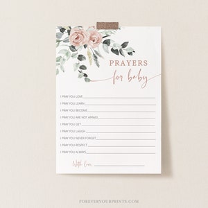 Prayers For Baby Card, Well Wishes for Baby, Floral Baby Shower, Blush Pink, 100% Editable Template, INSTANT DOWNLOAD