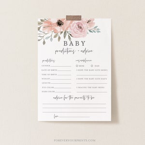 Baby Predictions and Advice Card, Baby Shower Games, Baby Girl, Diy, Printable, 100% Editable Text, INSTANT DOWNLOAD