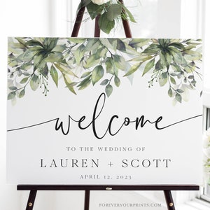 Wedding Welcome Sign Template, Wedding Signage, Wedding Decor, Editable and Printable, Eucalyptus Greenery, Digital Download