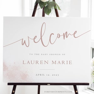 Baby Shower Welcome Sign Template, Baby Shower Decor, Minimalist, Blush Pink, Editable and Printable, Digital Download