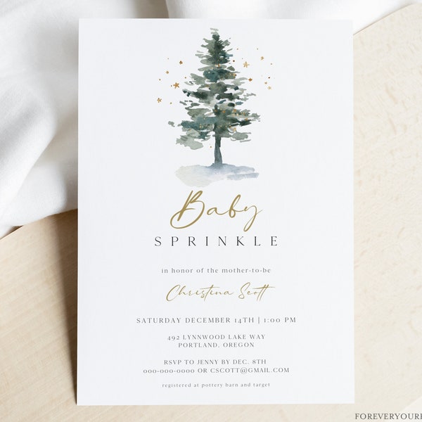 Baby Sprinkle Invitation Girl, Rustic Baby Sprinkle Invite, Winter, Christmas, Editable Instant Download