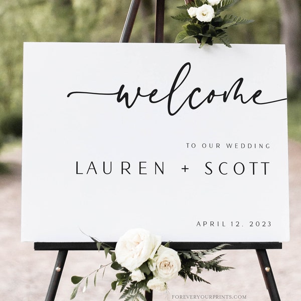 Wedding Welcome Sign Template, Wedding Signage, Wedding Decor, Editable and Printable, Minimalist, Digital Download