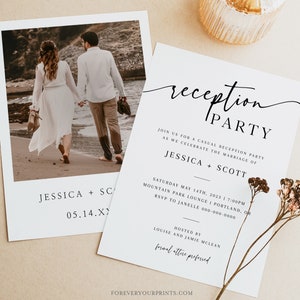 Photo Wedding Announcement | Reception Party Invitation | Minimalist Elopement Announcement Card | Boho Reception Invite | Editable Template