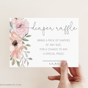 Billet de tombola de couches florales, cartes de tombola de couches modernes, insert de tombola de couches de baby shower, téléchargement immédiat
