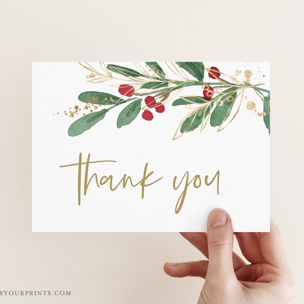 Winter Wedding Thank You Card, Christmas Thank You Note Card, Editable Template, Instant Download