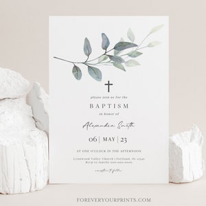 Baptism Invitation Template, Christening Invites, Minimalist Baptism, TRY BEFORE You BUY, Editable Instant Download image 1