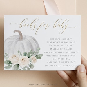 Boekaanvraagkaart, babyboek babyshowerspel, pompoenbabyshower, genderneutrale invoegkaart, direct downloaden