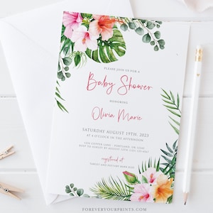 Tropical Baby Shower Invitation Editable Template, TRY BEFORE You BUY, Hawaiian Baby Shower Invite image 1