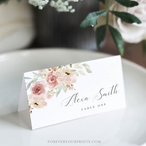 Wedding Place Card Template, Wedding Name Cards, Place Cards, Escort Cards, Blush Pink Floral, Digital Download