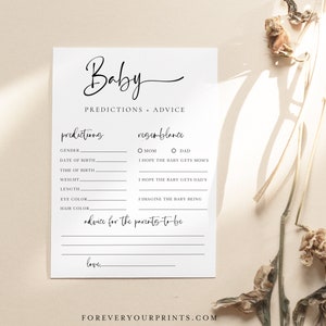 Babyvoorspellingen en advieskaarten, babyshowervoorspellingsspel afdrukbaar, babyvoorspellingskaartensjabloon, babyshowerspellen