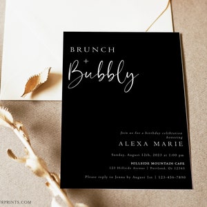 Classic Brunch And Bubbly Shower Invitation, Bridal Brunch Invite, Minimalist, Digital Download, Editable Invitation