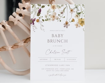 Baby Brunch Invitation Girl, Baby Girl Shower Invite, Wildflower Flowers Baby Shower Evite, Editable Invitation, Digital Download