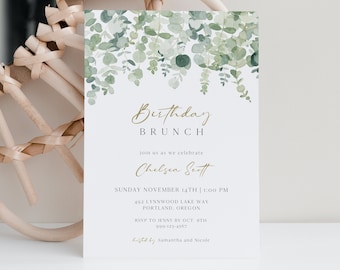 Birthday Brunch Invitation Template, Adult Birthday Party Invite, Garden Party, Simple Luncheon, Editable Text, Any Occasion